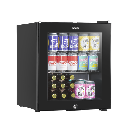 Baridi DH12 Mini Tabletop Beer & Drinks Fridge with Metal Shelves, LED Light & Security Lock 50L - Black