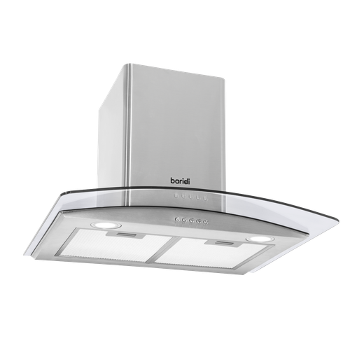 Baridi DH128 Curved Glass Cooker Hood with Carbon Filters & LED Lights 60cm - Stainless Steel
