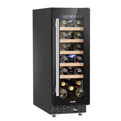 Baridi DH203 20 Bottle Slim Built-In Wine Cooler with Digital Touchscreen Controls, Beech Wood Shelves & Internal LED Light - Black