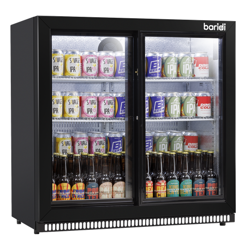 Baridi DH273 Back Bar Drinks Fridge/Cooler with Double Sliding Door & Security Lock 190L - Black