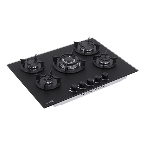 Baridi DH384 70cm Gas Hob Matt Black with 5 Burners, Cast Iron Supports & Auto Ignition 10.4kW