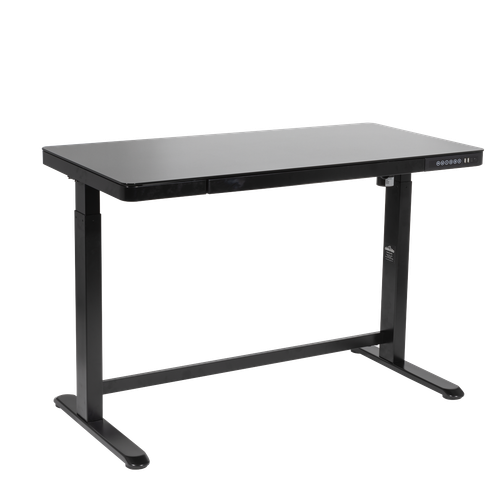 Dellonda DH53 Single Motor Ultra-Quiet Electric Desk with Control Panel, USB Port & Drawer - Black Desktop