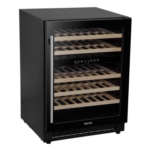 Baridi DH79 46 Bottle Dual Zone Undercounter/Freestanding Fridge with Digital Touch Screen Controls, Wooden Shelves & LED Light - Black