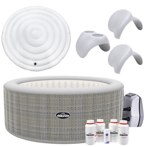 Dellonda DL101 4-6 Person Inflatable Hot Tub/Spa with Smart Pump & Starter Kit - Rattan Effect
