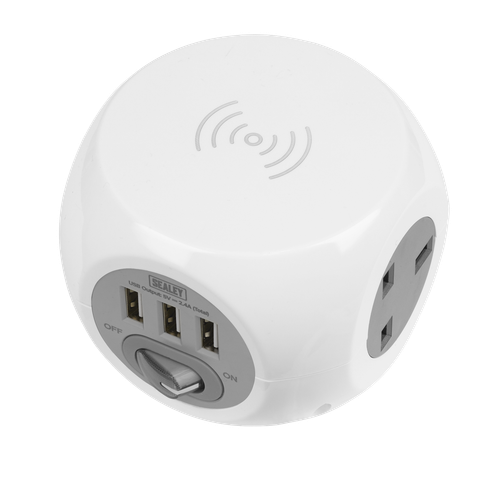 Sealey EL144WC 1.4m Extension Cable Cube & Wireless Charging Pad 3 x 230V & 3 x USB
