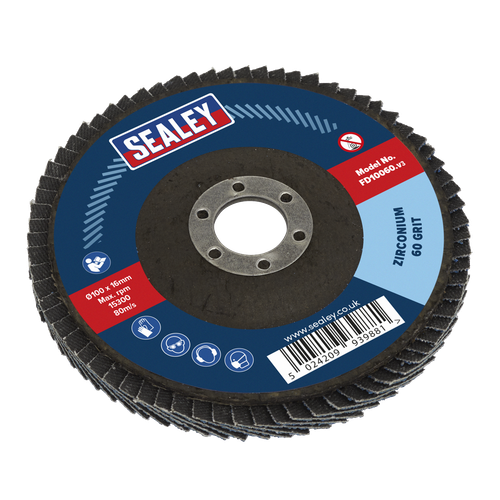 Sealey FD10060 100mm Zirconium Flap Disc 60Grit 16mm Bore