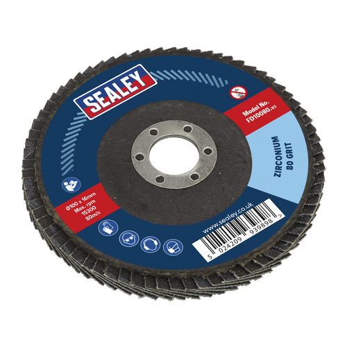 Sealey FD10080 100mm Zirconium Flap Disc 80Grit 16mm Bore