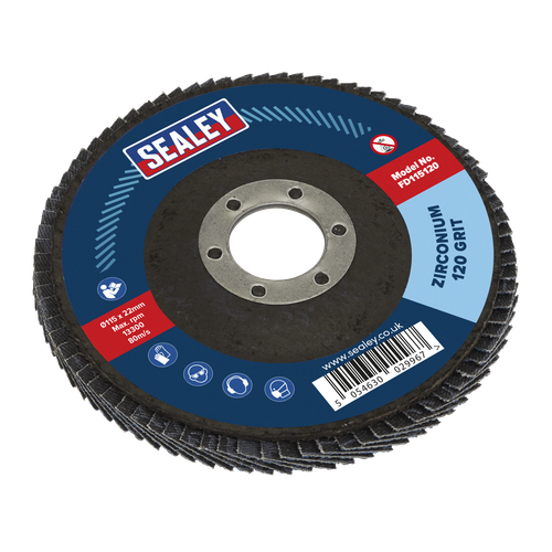 Sealey FD115120 115mm Zirconium Flap Disc 120Grit 22mm Bore