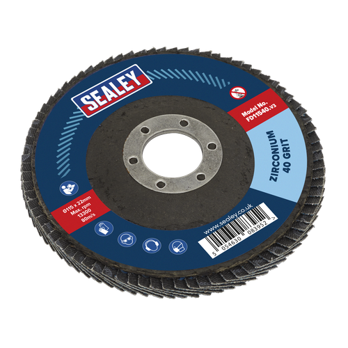 Sealey FD11540 115mm Zirconium Flap Disc 40Grit 22mm Bore