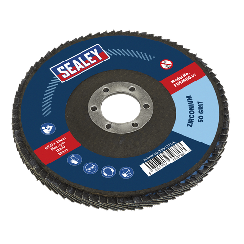 Sealey FD12560 125mm Zirconium Flap Disc 60Grit 22mm Bore