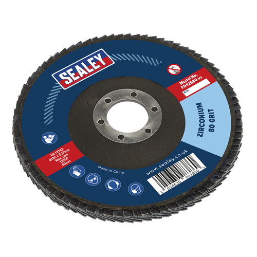Sealey FD12580 125mm Zirconium Flap Disc 80Grit 22mm Bore