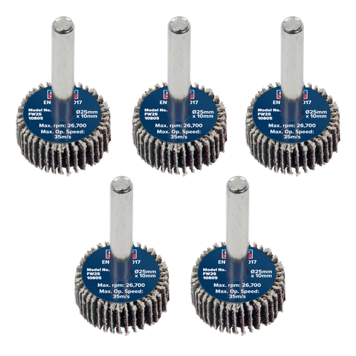 Sealey FW2510805 25 x 10mm Abrasive Flap Wheel with 6mm Shaft 80Grit - Pack of 5
