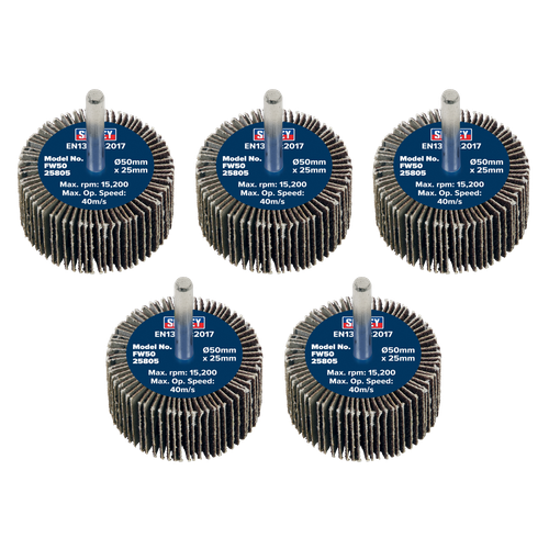 Sealey FW5025805 50 x 25mm Abrasive Flap Wheel with 6mm Shaft 80Grit - Pack of 5
