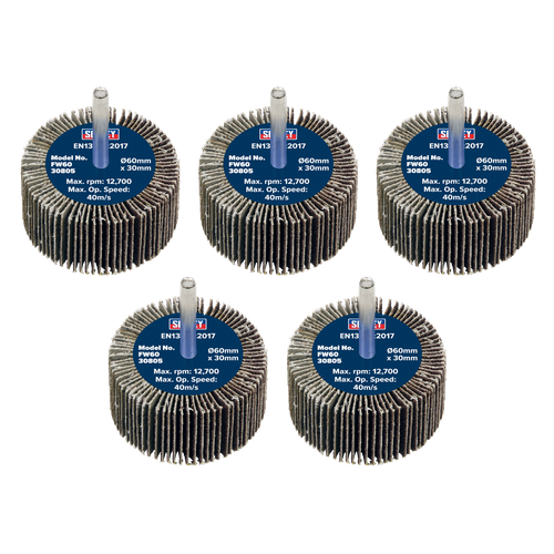 Sealey FW6030805 60 x 30mm Abrasive Flap Wheel with 6mm Shaft 80Grit - Pack of 5
