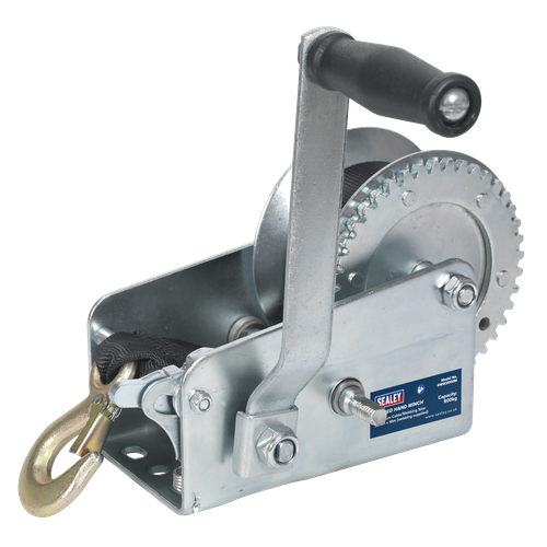 Sealey GWW2000M Geared Hand Winch with Webbing Strap 900kg Capacity