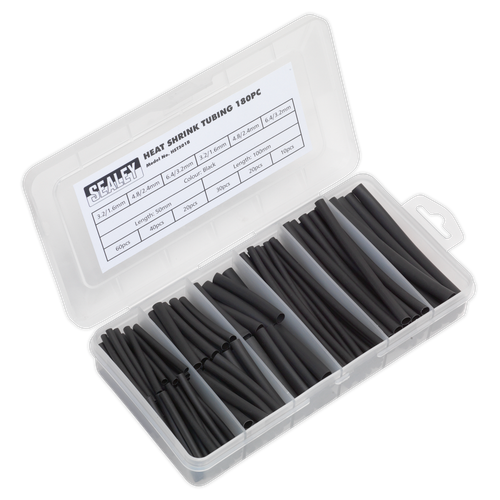 Sealey HST501B Heat Shrink Tubing Assortment 50 & 100mm 180pc - Black