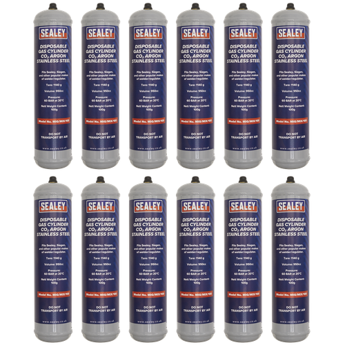 Sealey MIG/MIX/100/12 Disposable Carbon Dioxide/Argon Gas Cylinder 100g - Box of 12