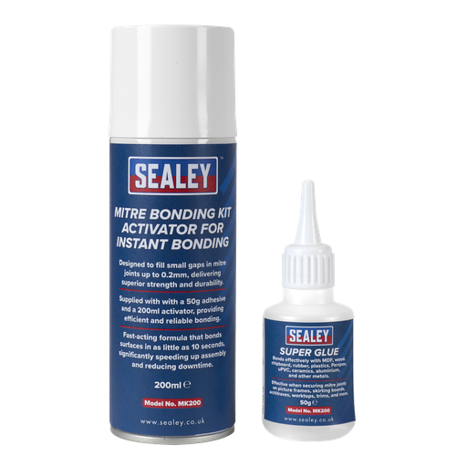 Sealey MK200 Mitre Bonding Kit with Super Glue 50g & Activator 200ml for Instant Bonding