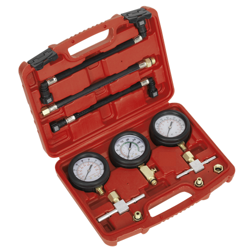 Sealey MS100 Motorcycle Compression & Fuel Pressure Gauge Set 3pc