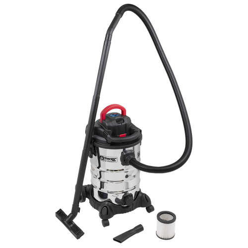 Sealey PC300SD 30L Vacuum Cleaner Wet & Dry with Stainless Steel Drum & Detachable Leaf Blower 1200W/230V