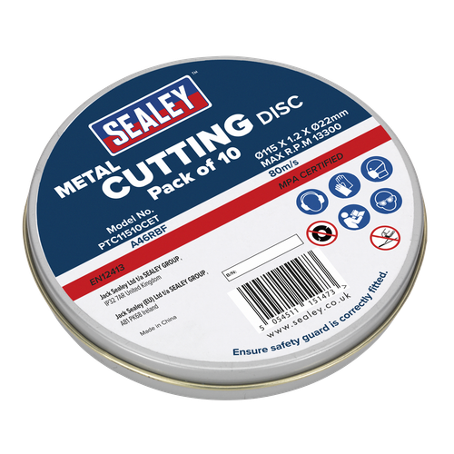 Sealey PTC11510CET 115 x 1.2mm Cutting Disc 22mm Bore - Pack of 10