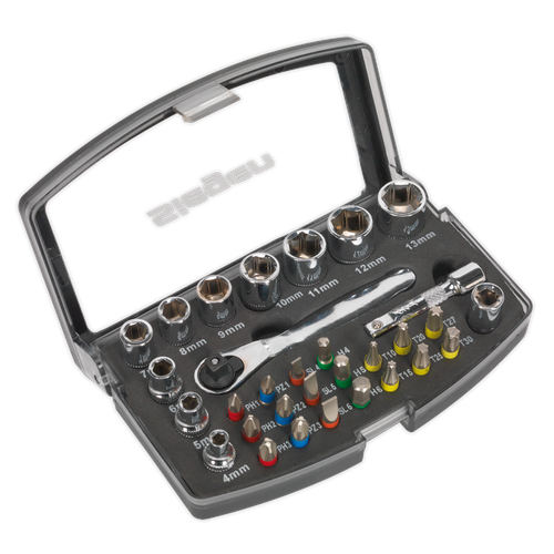 Siegen S01036 Socket & Bit Set 1/4"Sq Drive 31pc