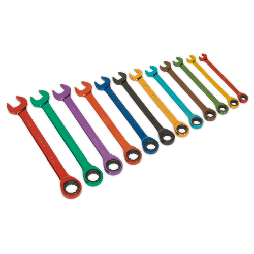 Siegen S01075 Multi-Coloured Combination Ratchet Spanner Set 12pc