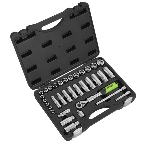 Siegen S01287 Extendable Ratchet Socket Set 3/8"Sq Drive 34pc