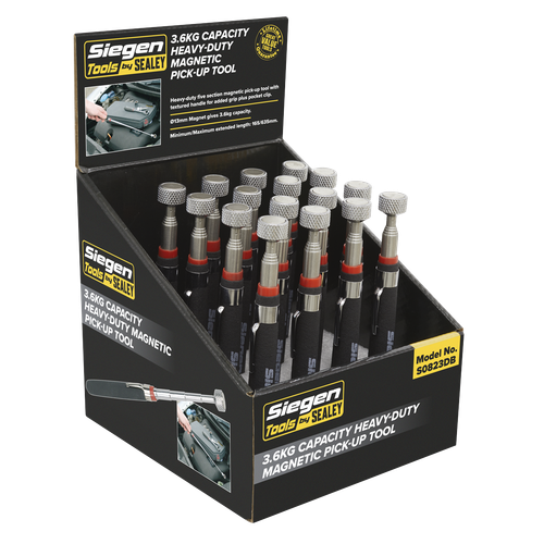 Siegen S0823DB Heavy-Duty Magnetic Pick-Up Tool 3.6kg Capacity - Display Box of 16