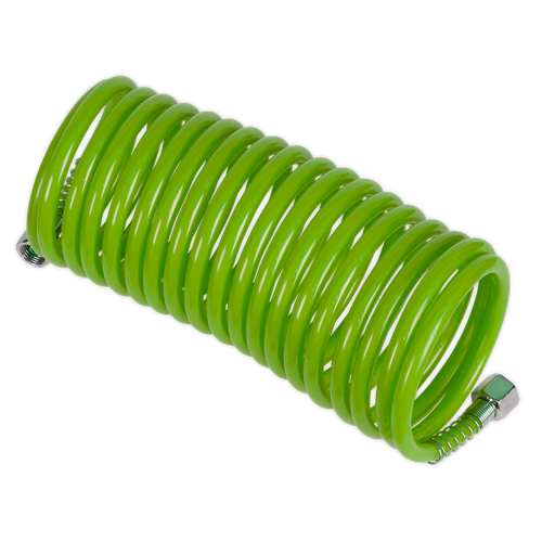 Sealey SA335G PE Coiled Air Hose with 1/4"BSP Unions 5m x 5mm - Green
