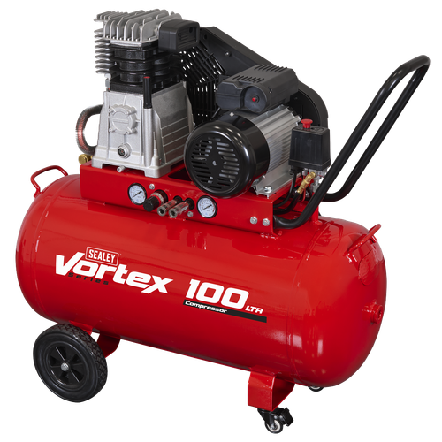 Sealey SAC1103B 100L Belt Drive Air Compressor with Cast Cylinders & Wheels 3.5hp