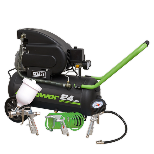 Sealey SAC2420EPK 24L Direct Drive Air Compressor 2hp with 4pc Air Accessory Kit