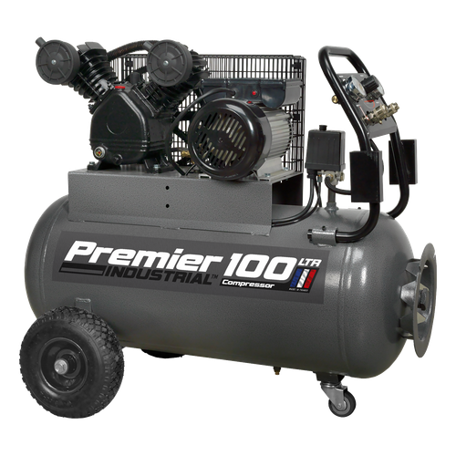 Premier Industrial SAC3103B Premier 100L Belt Drive Air Compressor with Front Control Panel 3hp