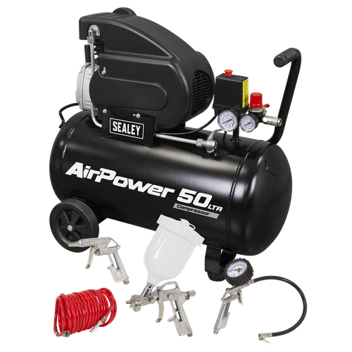Sealey SAC5020APK 50L Direct Drive Air Compressor 2hp with 4pc Air Accessory Kit