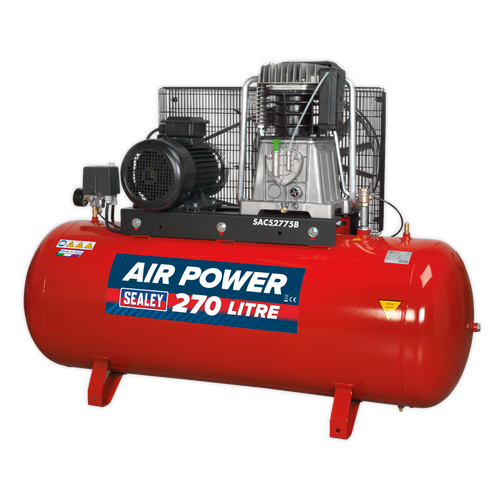 Sealey SAC52775B 270L Belt Drive Air Compressor with Cast Cylinders 7.5hp 2-Stage