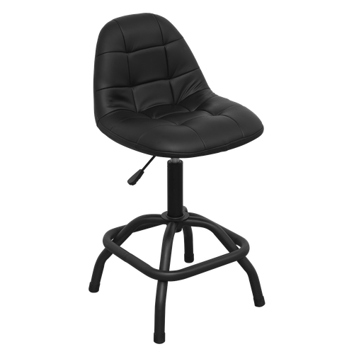 Premier Industrial SCR01B Pneumatic Workshop Stool with Adjustable Height Swivel Seat & Back Rest