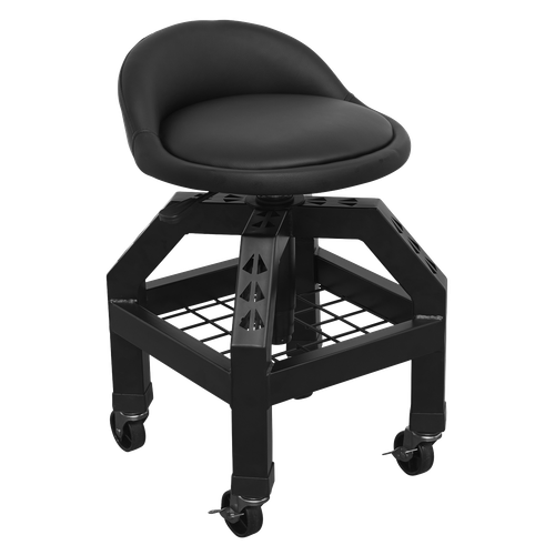 Premier Industrial SCR03B Pneumatic Creeper Stool with Adjustable Height Swivel Seat & Back Rest