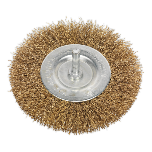 Sealey SFB100 100mm Crimped Flat Wire Brush with 6mm Shaft