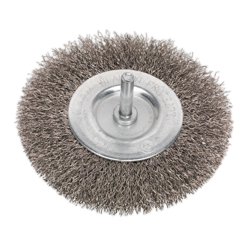 Sealey SFBS100 100mm Crimped Flat Wire Brush with 6mm Shaft