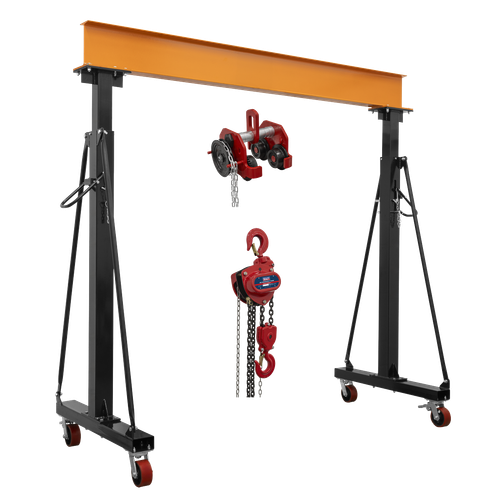 Sealey SG3000KITG Portable Adjustable Gantry Frame with Geared Trolley & Hoist Combo 3 Tonne