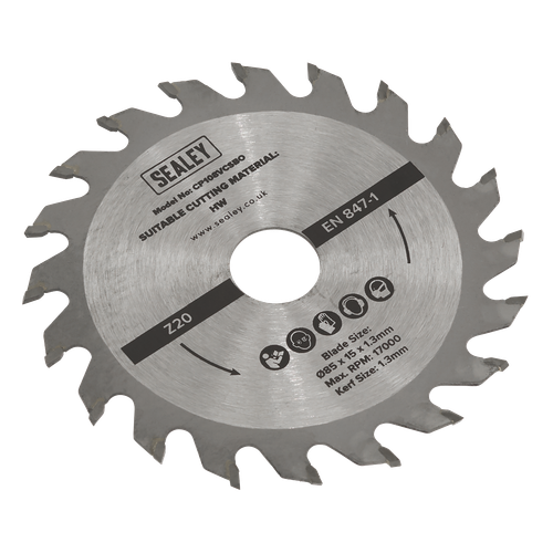 Sealey SM85B20 20tpu Circular Saw Blade Ø85 x 15 x 1.3mm