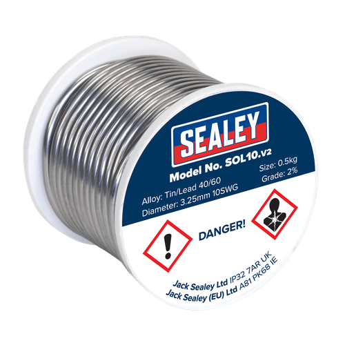 Sealey SOL10 Quick Flow Solder Wire 3.25mm/10SWG 0.5kg Reel