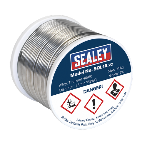 Sealey SOL16 Quick Flow Solder Wire 1.6mm/16SWG 0.5kg Reel