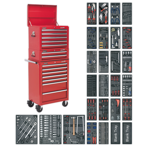 Superline Pro SPTCOMBO1 Tool Chest Combination 14 Drawer with 1179pc Tool Kit - Red