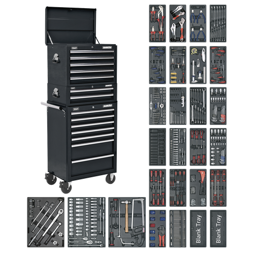 Superline Pro SPTCOMBO2 Tool Chest Combination 14 Drawer with 1179pc Tool Kit - Black