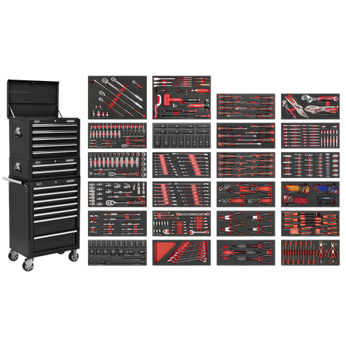 Superline Pro SPTCOMBO3B Tool Chest Combination 14 Drawer with 447pc Tool Kit - Black