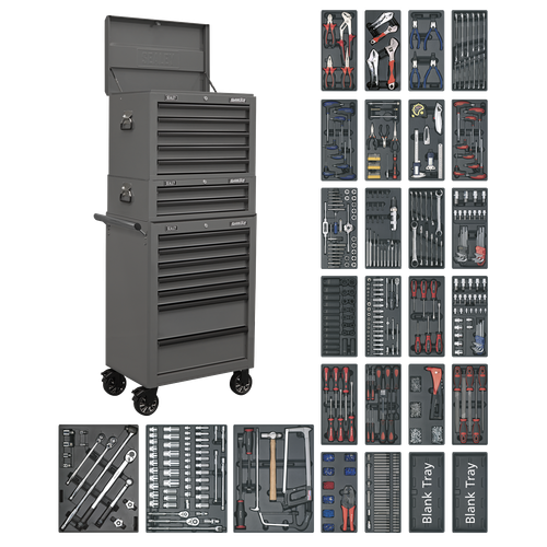 Superline Pro SPTGRCOMBO1 Tool Chest Combination 14 Drawer with 1179pc Tool Kit - Grey
