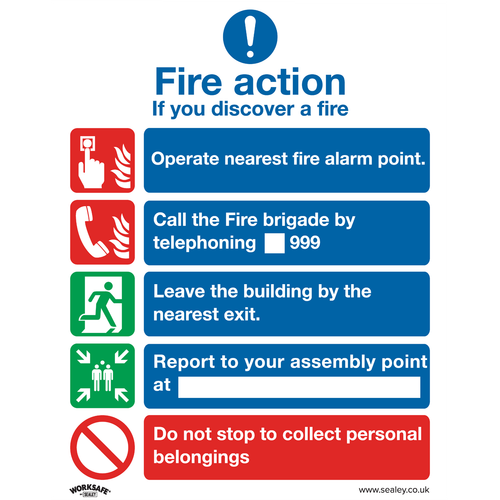 Worksafe SS20V10 Fire Action Without Lift Safety Sign, Self-Adhesive Vinyl - Pack of 10