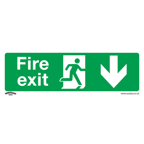 Worksafe SS22V10 Fire Exit (Down) Safety Sign, Self-Adhesive Vinyl - Pack of 10