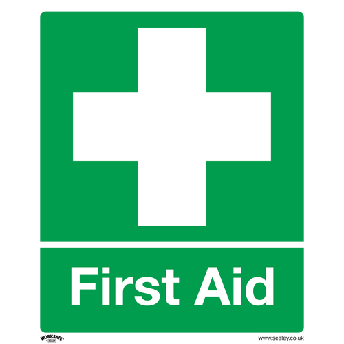 Worksafe SS26V10 First Aid Safety Sign, Self-Adhesive Vinyl - Pack of 10